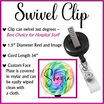Rainbow Swirl Badge Holder, Personalized Name Badge Reel, Tie Dye Badge Reel, Custom Retractable Badge Reel, Colorful Badge Reel - GG6059B - image2